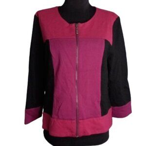 Ruby Rd 14P 14 Petite Pink Purple Black Color Block Shirt Jacket Zip Front